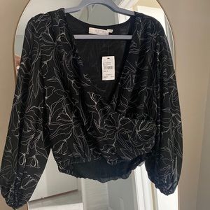 Astr The Label black floral polyester top. NWT